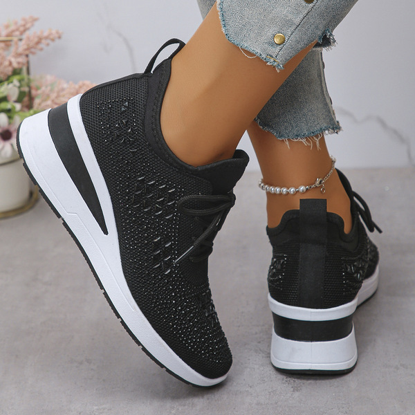 Rhinestone Lace-Up Women's Casual Shoes Low-Top Sports Fashion Style Foreign Trade Wholesale Daily Commuting Suitable for Comfort