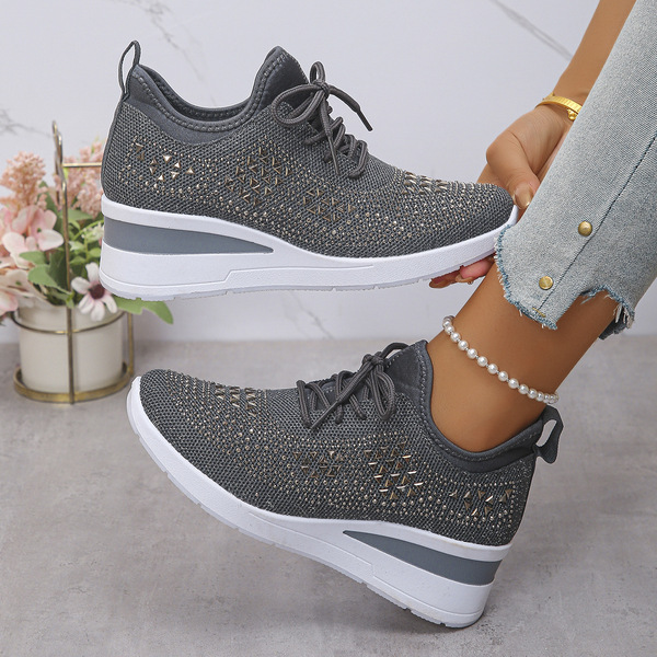 Rhinestone Lace-Up Women's Casual Shoes Low-Top Sports Fashion Style Foreign Trade Wholesale Daily Commuting Suitable for Comfort