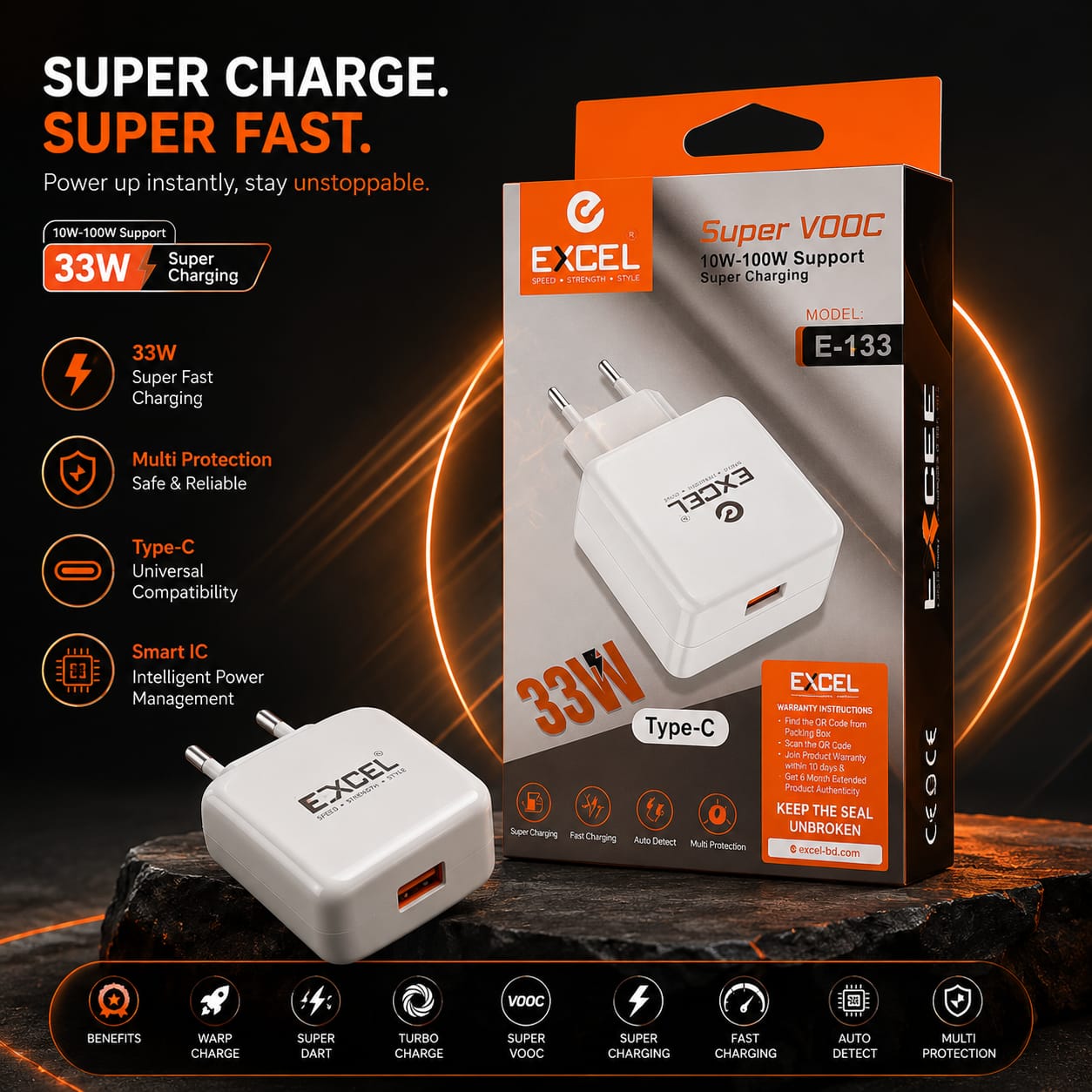 Excel E-133 33W Super VOOC Type-C Charger
