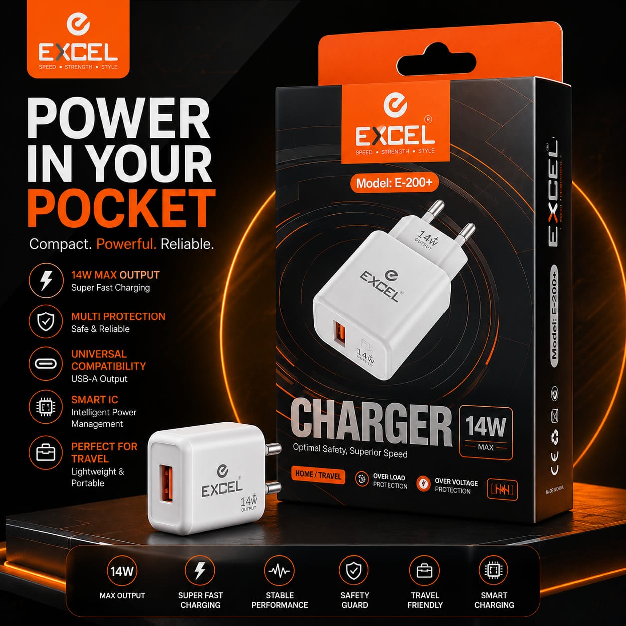 Excel E-200+ 14W Fast Type-C Charger